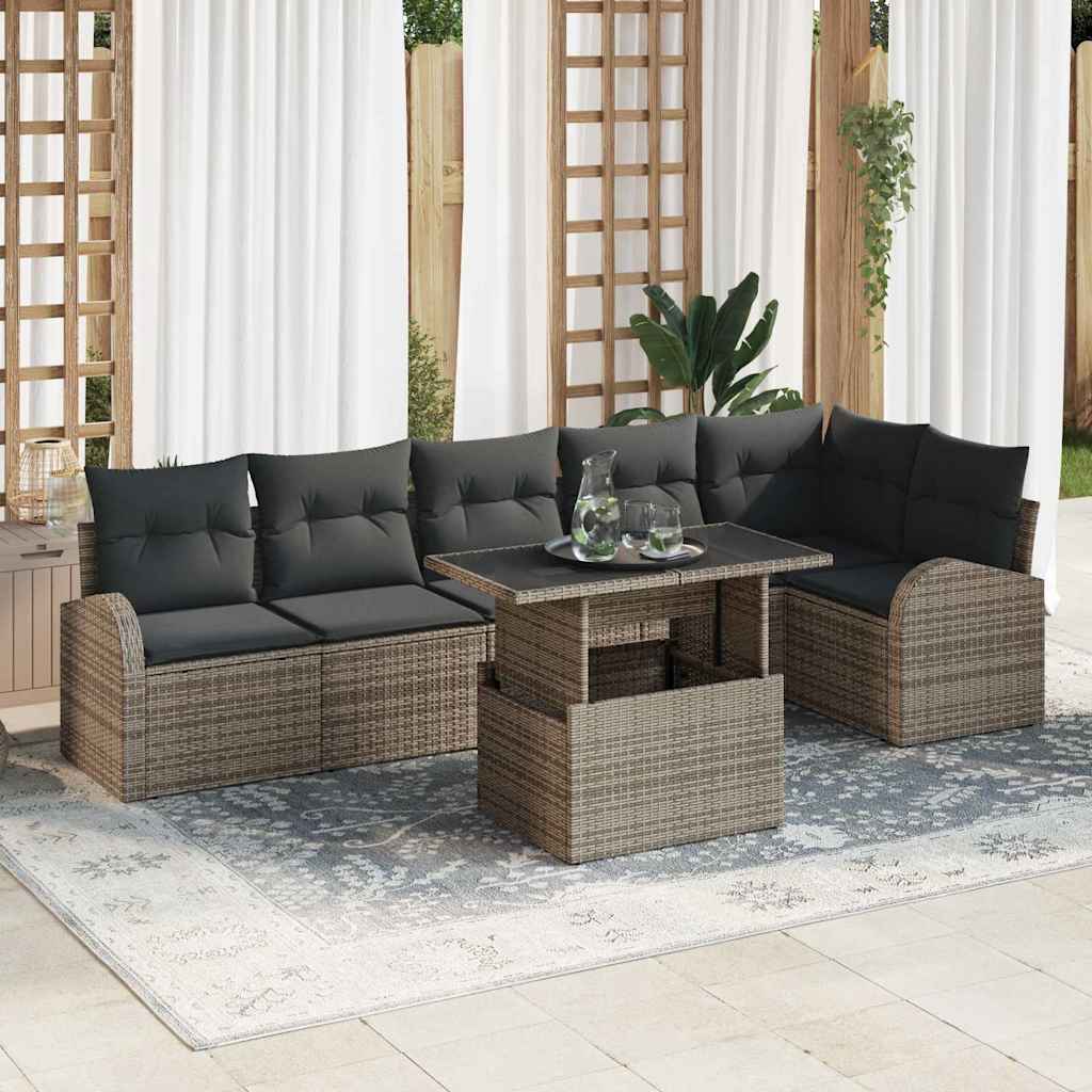7-Teiliges Garten-Sofa-Set Mit Kissen Es Poly-Rattan