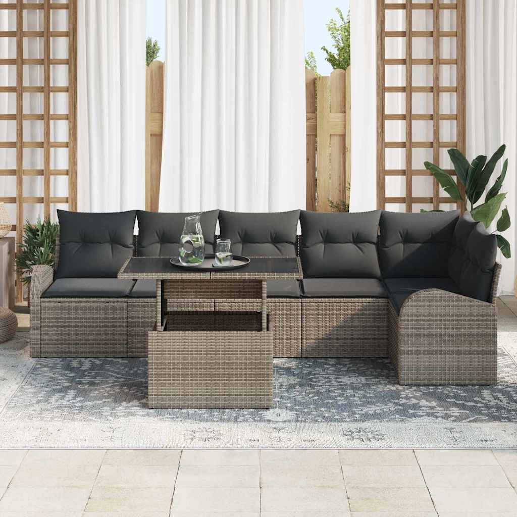 7-Teiliges Garten-Sofa-Set Mit Kissen Es Poly-Rattan