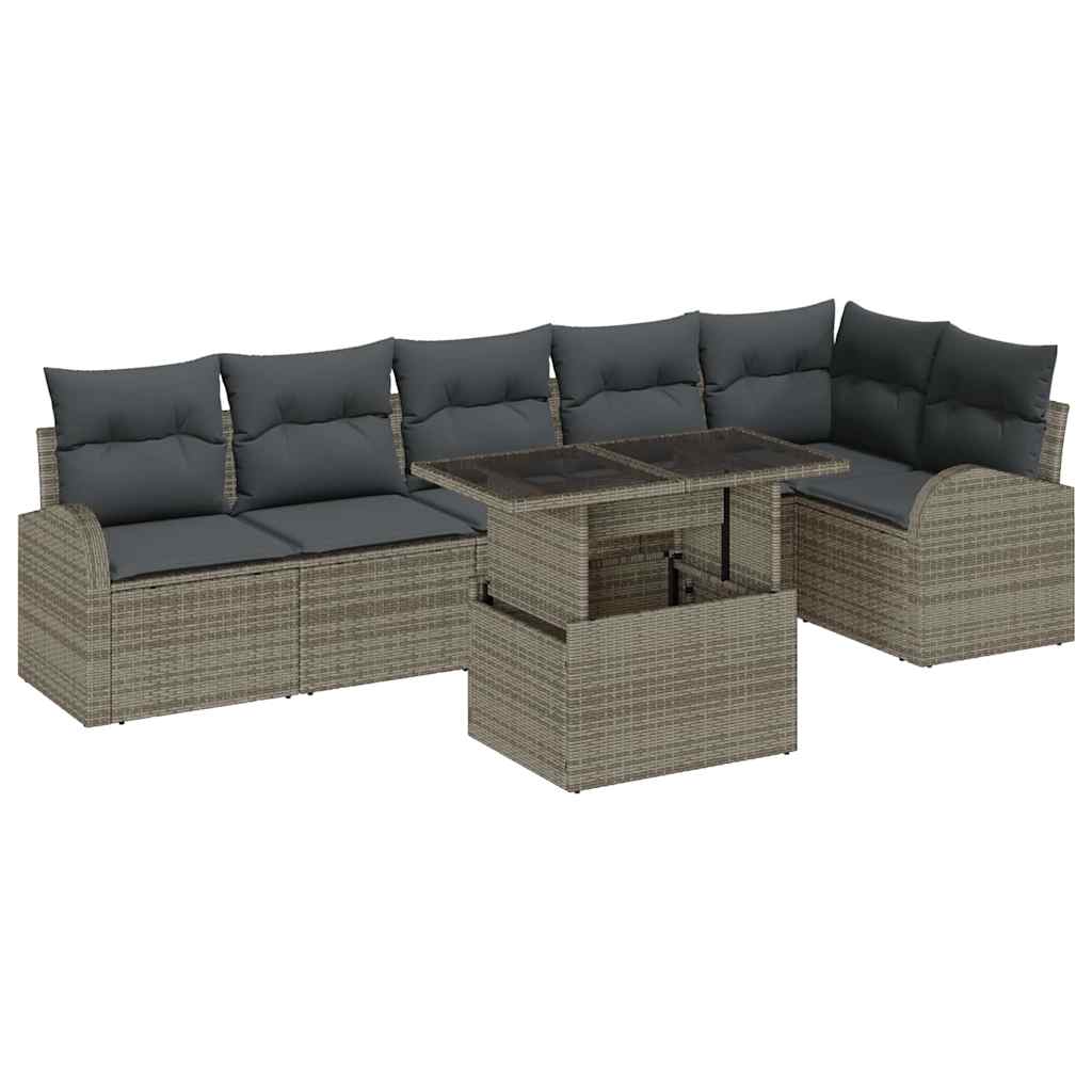 7-Teiliges Garten-Sofa-Set Mit Kissen Es Poly-Rattan