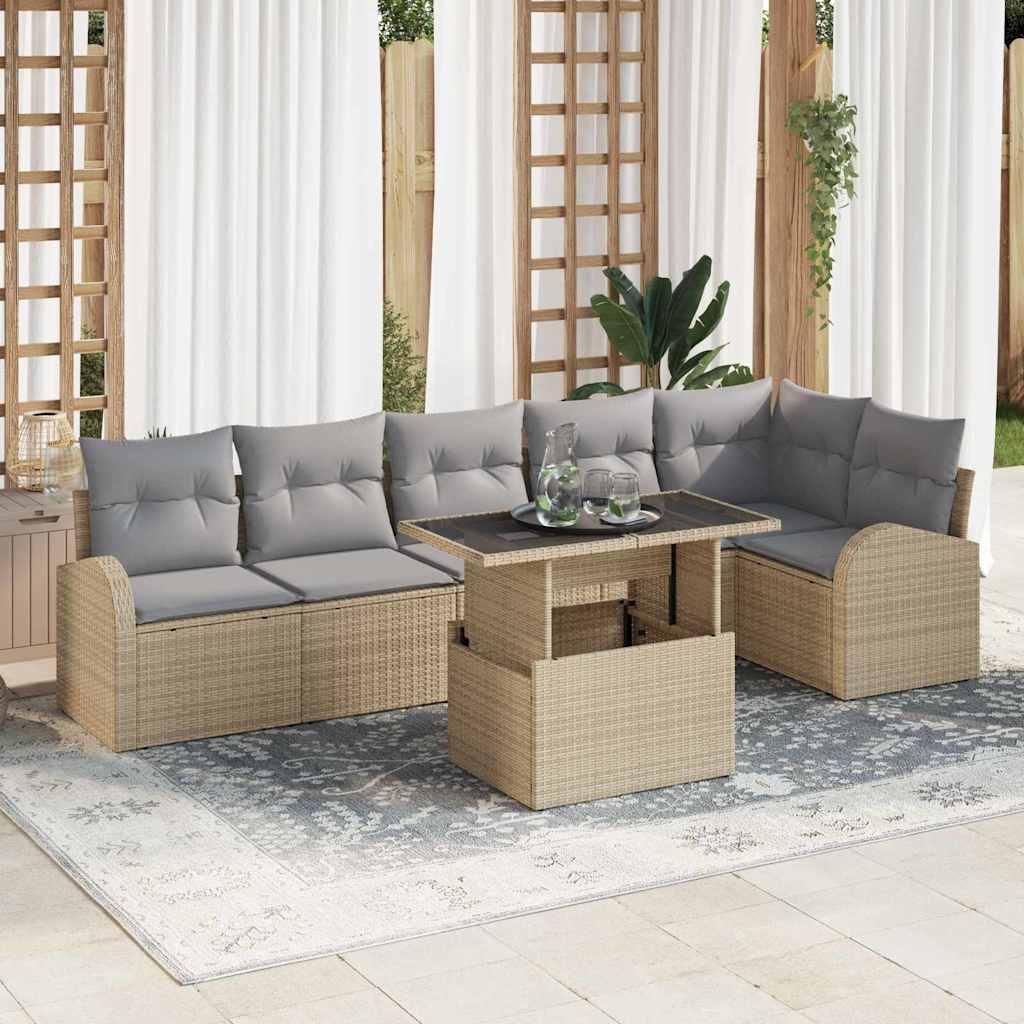 7-Teiliges Garten-Sofa-Set Mit Kissen Es Poly-Rattan