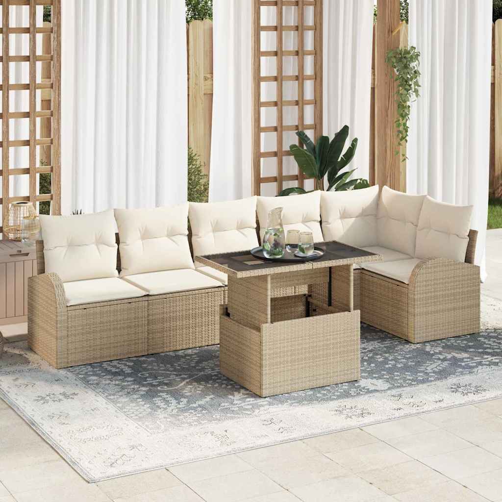 7-Teiliges Garten-Sofa-Set Mit Kissen Es Poly-Rattan