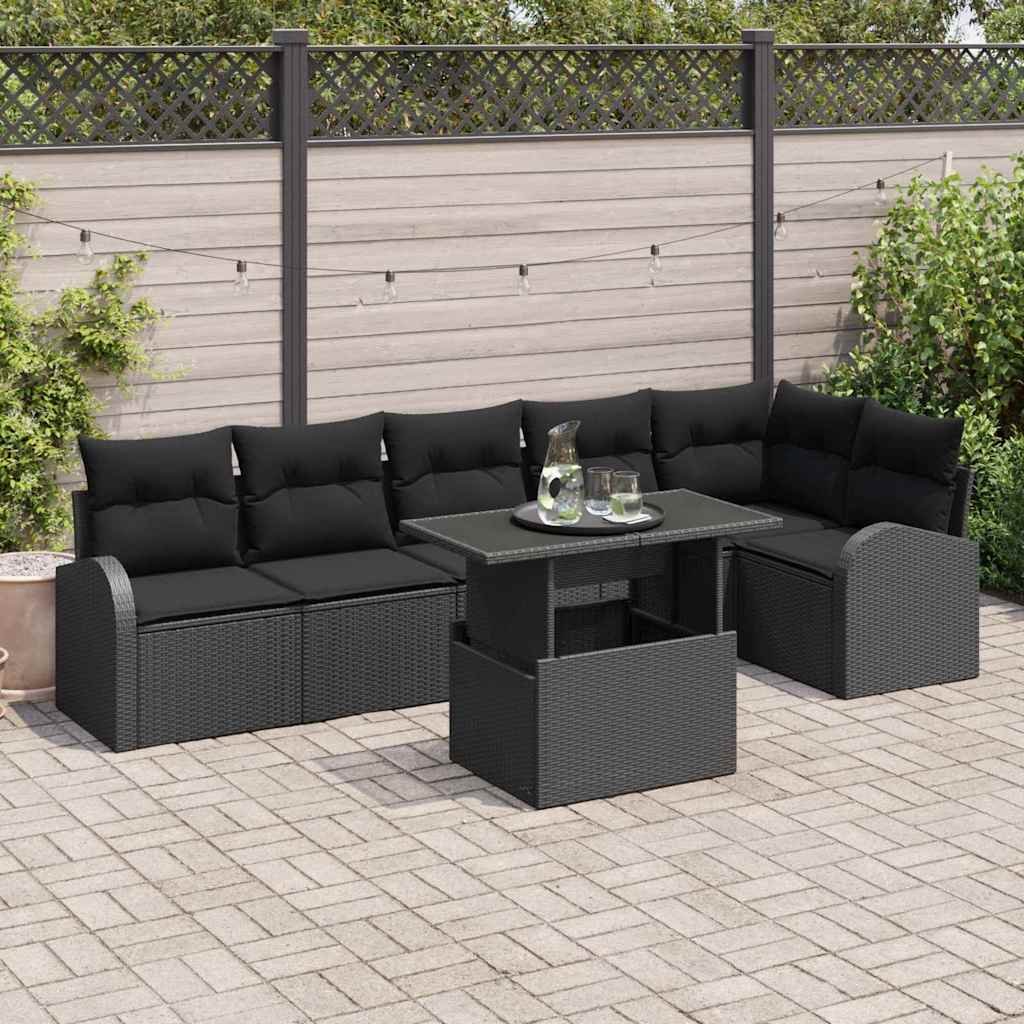 7-Teiliges Garten-Sofa-Set Mit Kissen Es Poly-Rattan