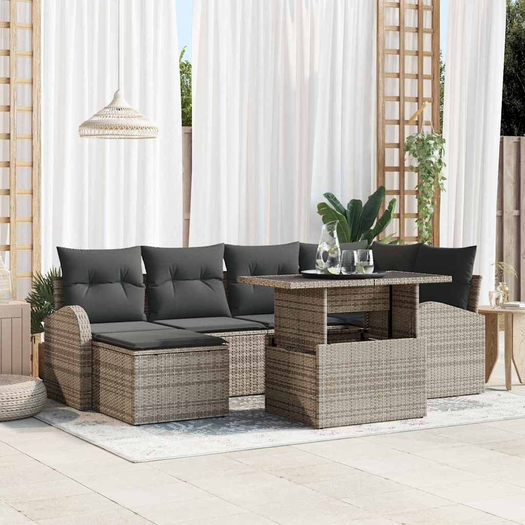7-Teiliges Garten-Sofa-Set Mit Kissen Poly Rattan