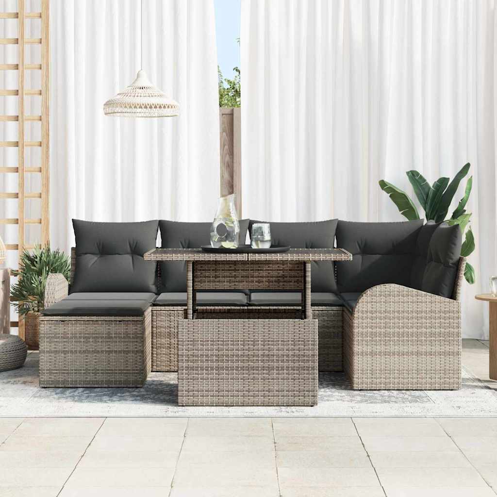 7-Teiliges Garten-Sofa-Set Mit Kissen Poly Rattan