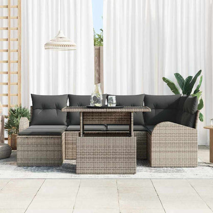 7-Teiliges Garten-Sofa-Set Mit Kissen Poly Rattan