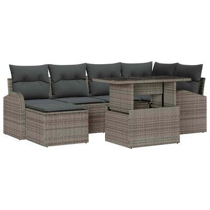 7-Teiliges Garten-Sofa-Set Mit Kissen Poly Rattan
