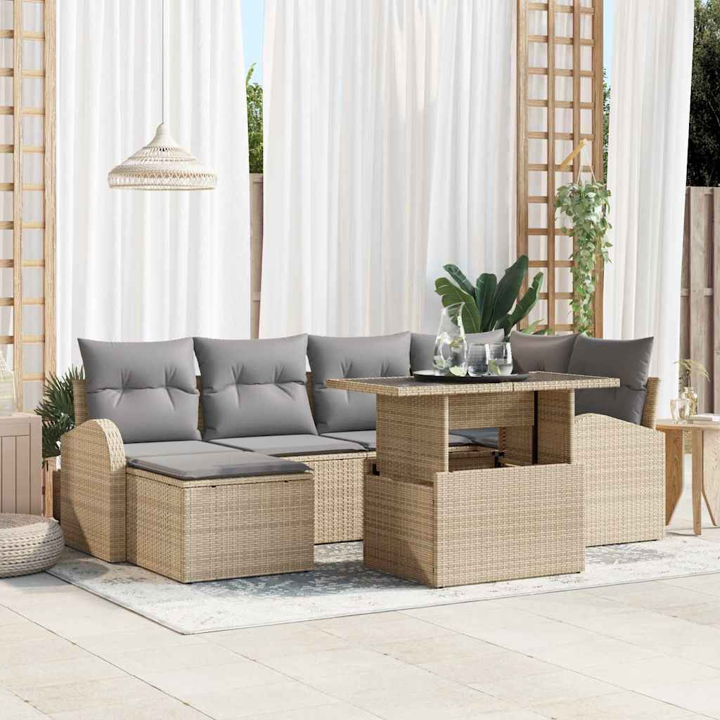 7-Teiliges Garten-Sofa-Set Mit Kissen Poly Rattan