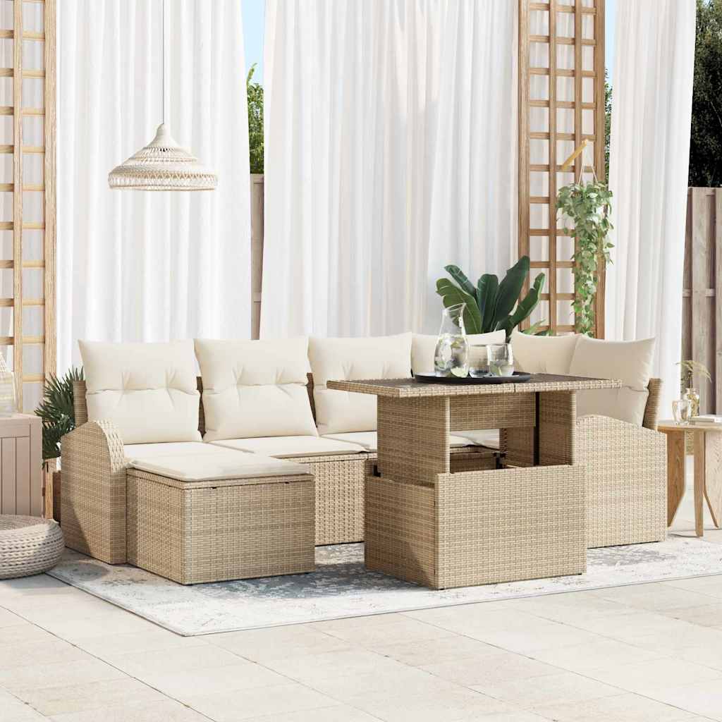 7-Teiliges Garten-Sofa-Set Mit Kissen Poly Rattan