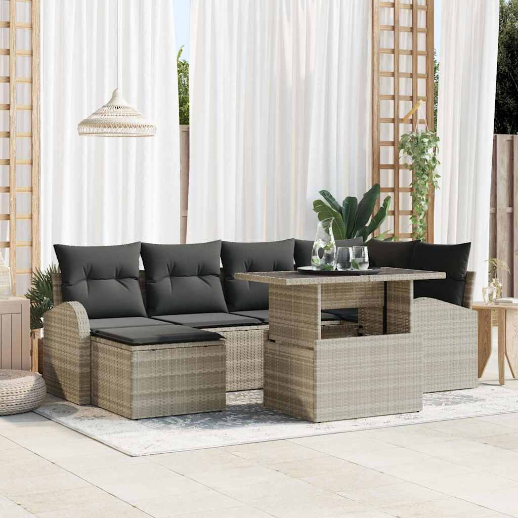 7-Teiliges Garten-Sofa-Set Mit Kissen Poly Rattan
