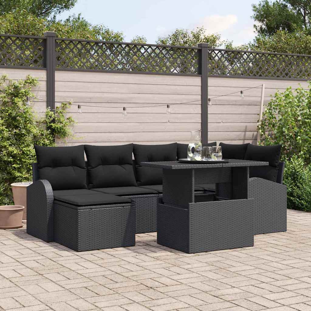 7-Teiliges Garten-Sofa-Set Mit Kissen Poly Rattan