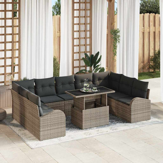 10-Teiliges Garten Sofa Set Mit Kissen Poly Rattan