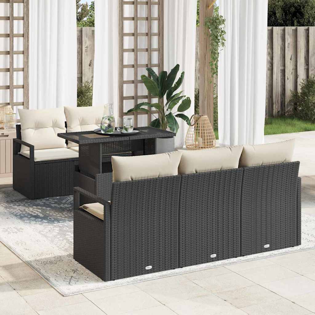 6 Teiliges Garten-Sofa-Set Mit Kissen Poly Rattan