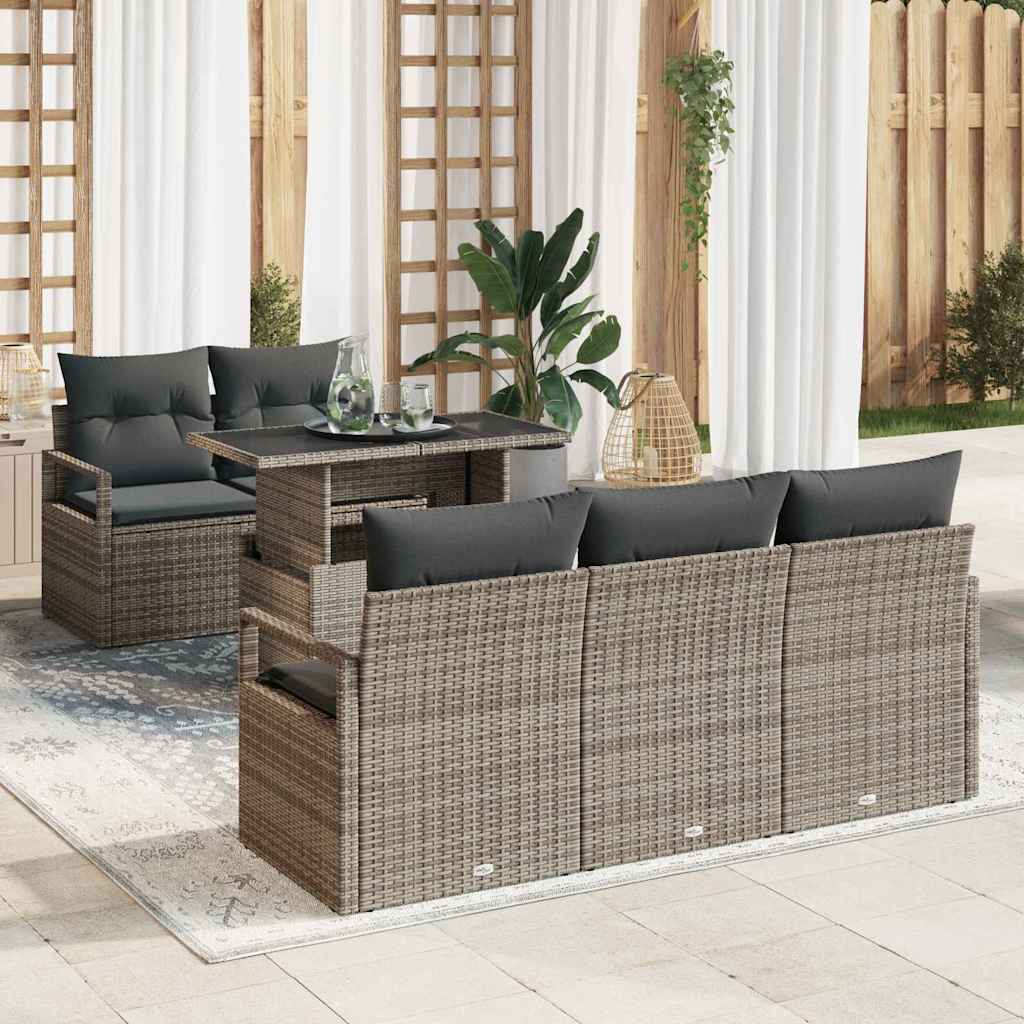 6 Teiliges Garten-Sofa-Set Mit Kissen Poly Rattan
