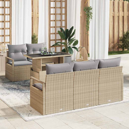 6 Teiliges Garten-Sofa-Set Mit Kissen Poly Rattan