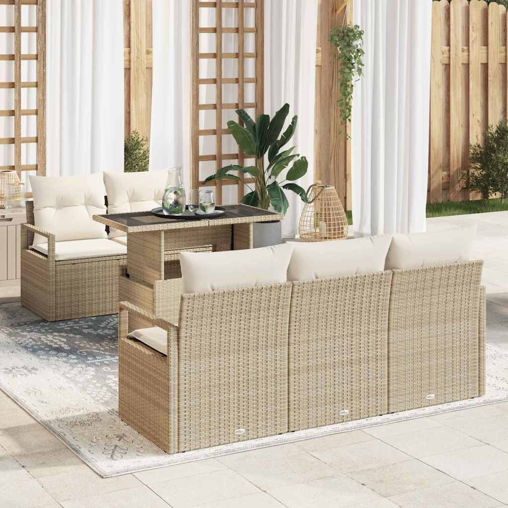 6 Teiliges Garten-Sofa-Set Mit Kissen Poly Rattan