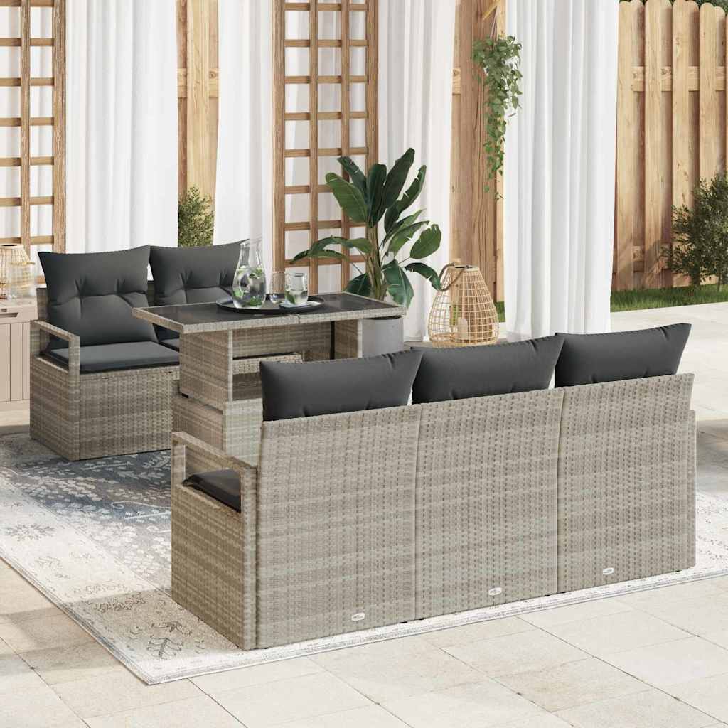 6 Teiliges Garten-Sofa-Set Mit Kissen Poly Rattan