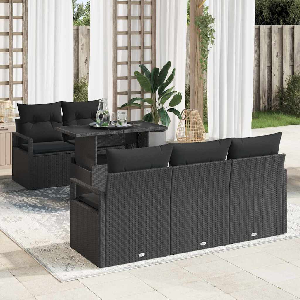 6 Teiliges Garten-Sofa-Set Mit Kissen Poly Rattan