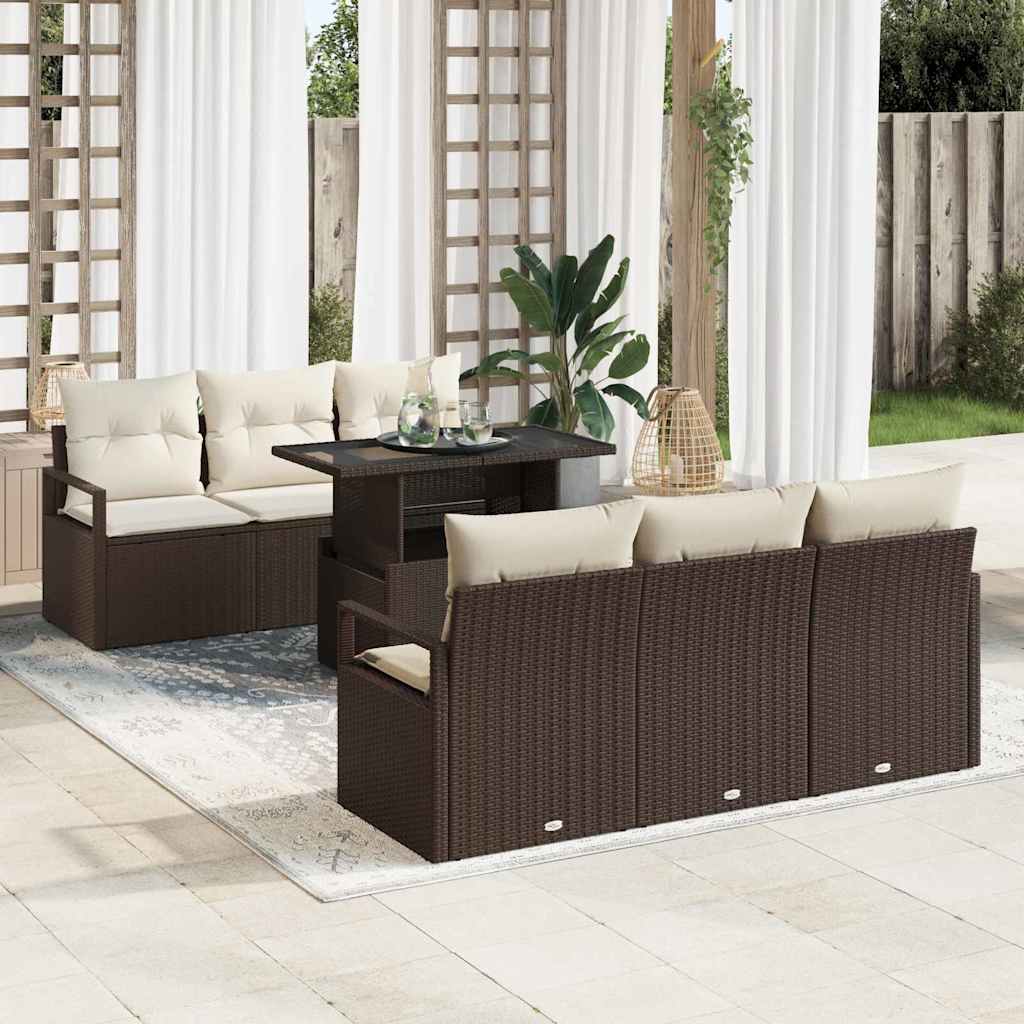 7-Teiliges Garten Sofa Set Mit Kissen Poly Rattan