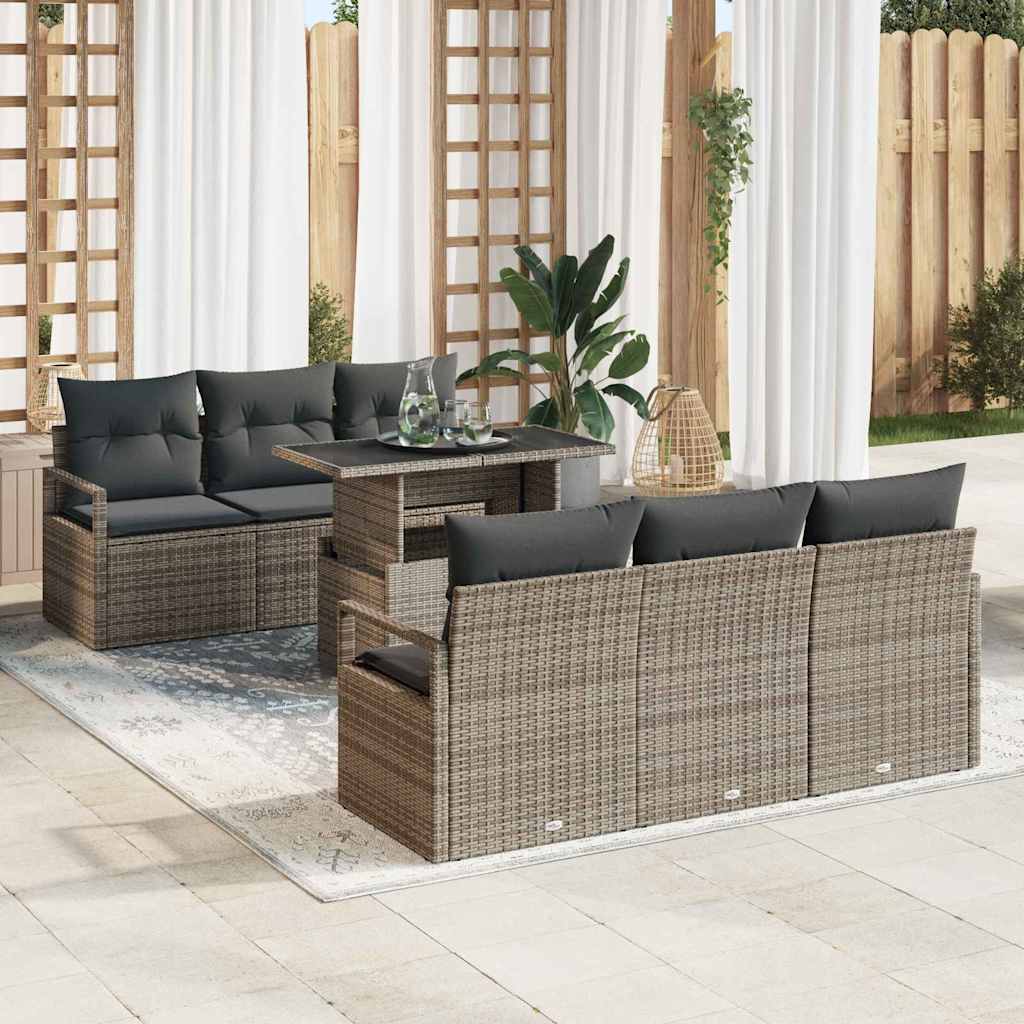 7-Teiliges Garten Sofa Set Mit Kissen Poly Rattan