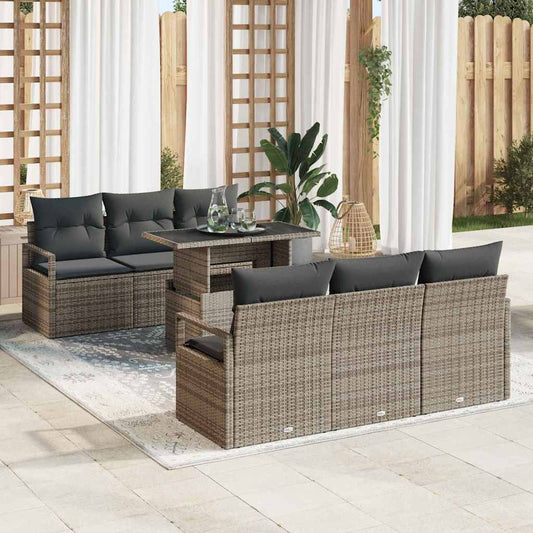 7-Teiliges Garten Sofa Set Mit Kissen Poly Rattan