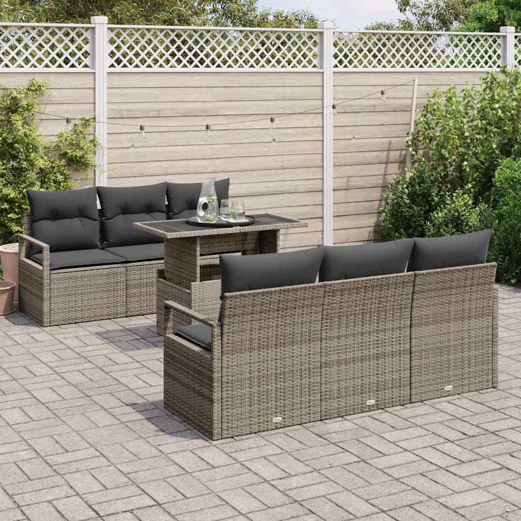 7-Teiliges Garten Sofa Set Mit Kissen Poly Rattan