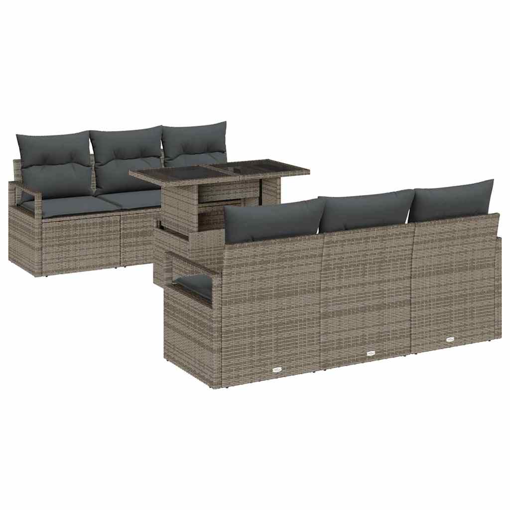 7-Teiliges Garten Sofa Set Mit Kissen Poly Rattan