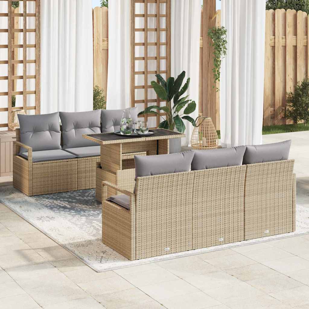 7-Teiliges Garten Sofa Set Mit Kissen Poly Rattan