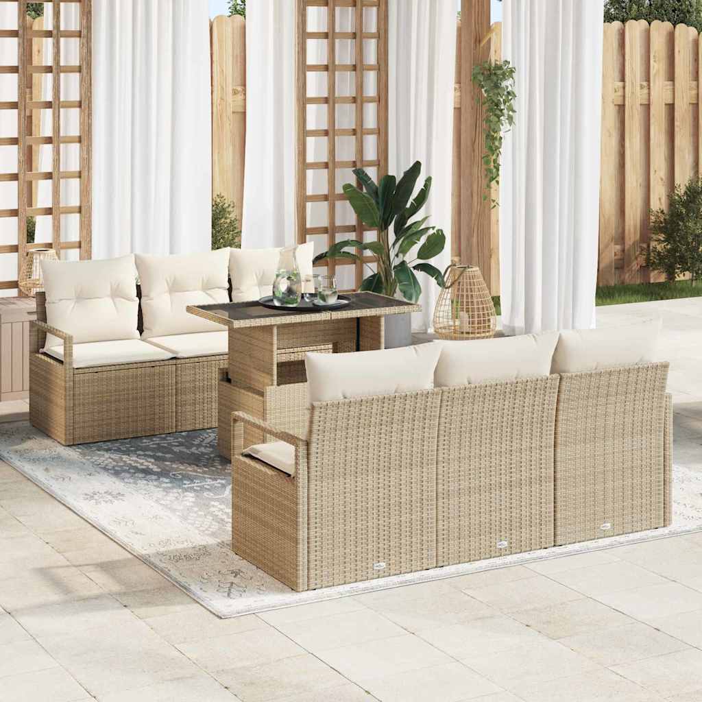 7-Teiliges Garten Sofa Set Mit Kissen Poly Rattan