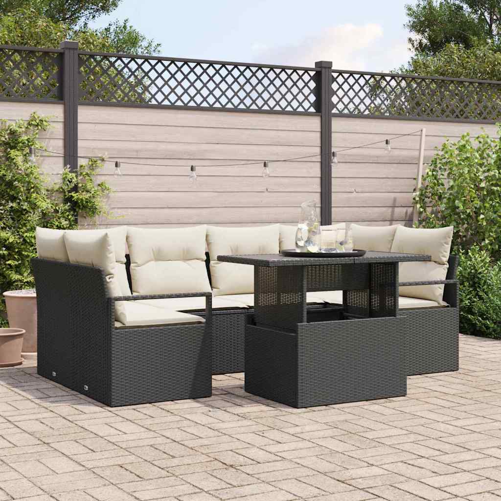 7-Teiliges Garten Sofa Set Mit Kissen Poly Rattan