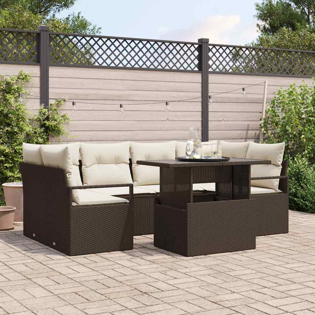 7-Teiliges Garten Sofa Set Mit Kissen Poly Rattan