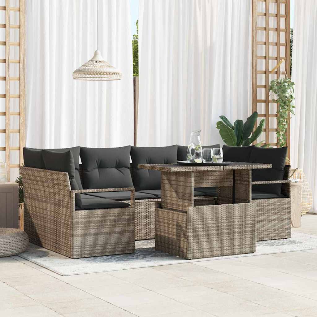 7-Teiliges Garten Sofa Set Mit Kissen Poly Rattan