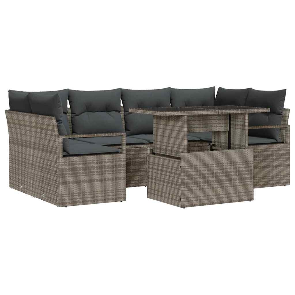7-Teiliges Garten Sofa Set Mit Kissen Poly Rattan