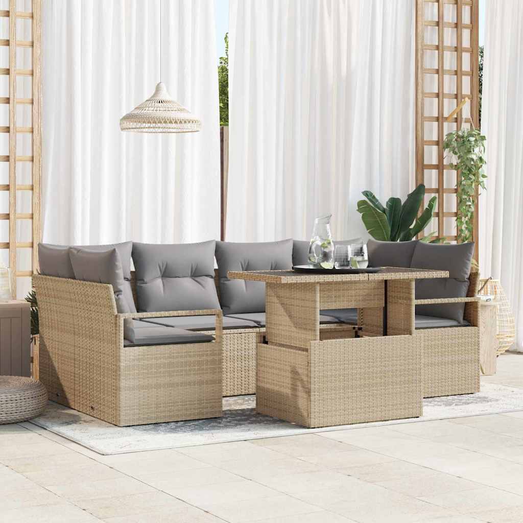 7-Teiliges Garten Sofa Set Mit Kissen Poly Rattan