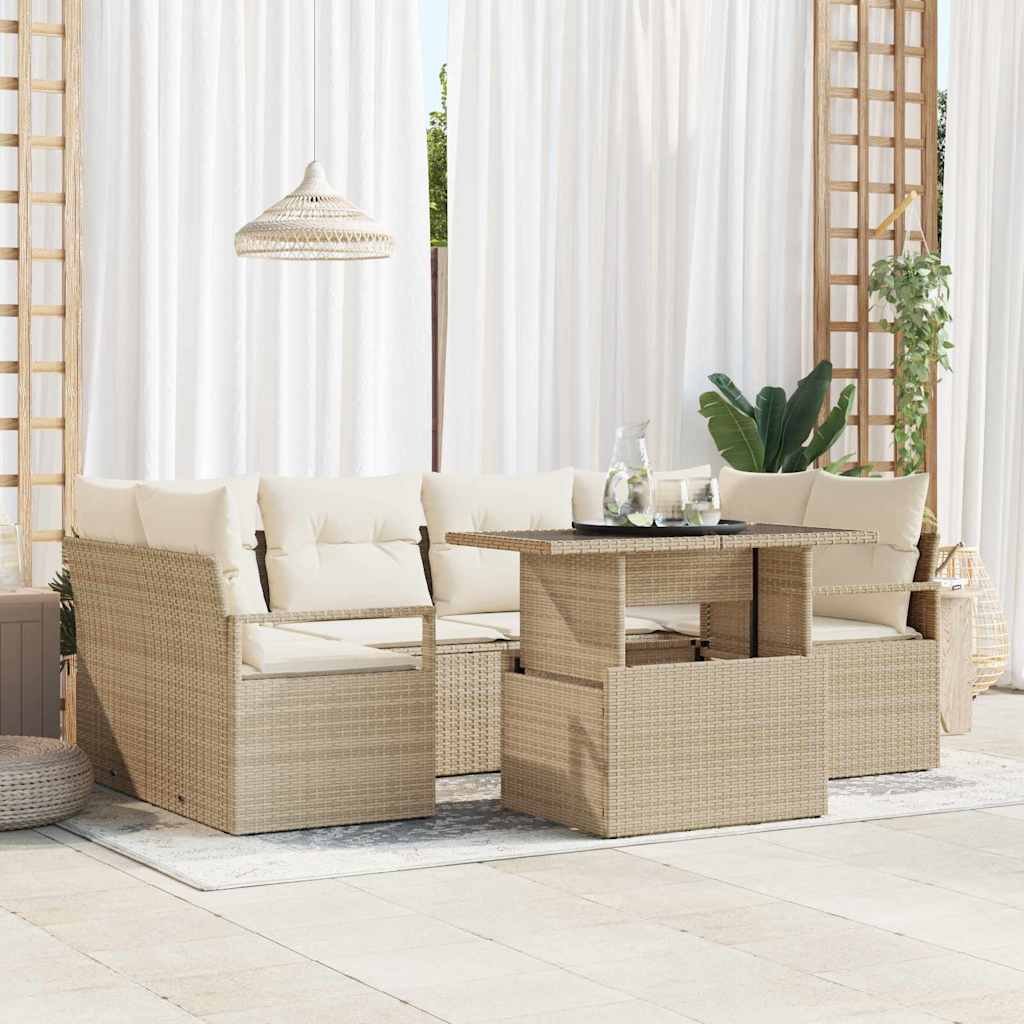 7-Teiliges Garten Sofa Set Mit Kissen Poly Rattan