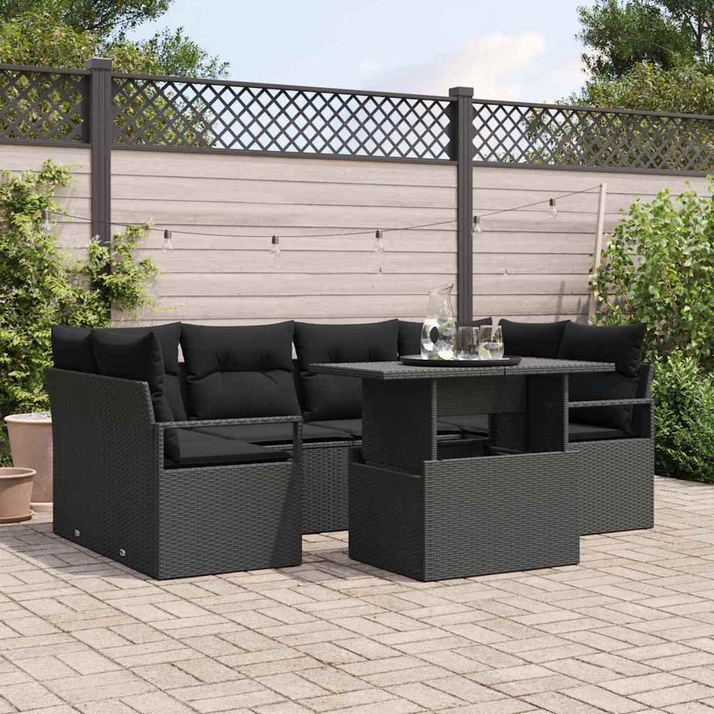 7-Teiliges Garten Sofa Set Mit Kissen Poly Rattan