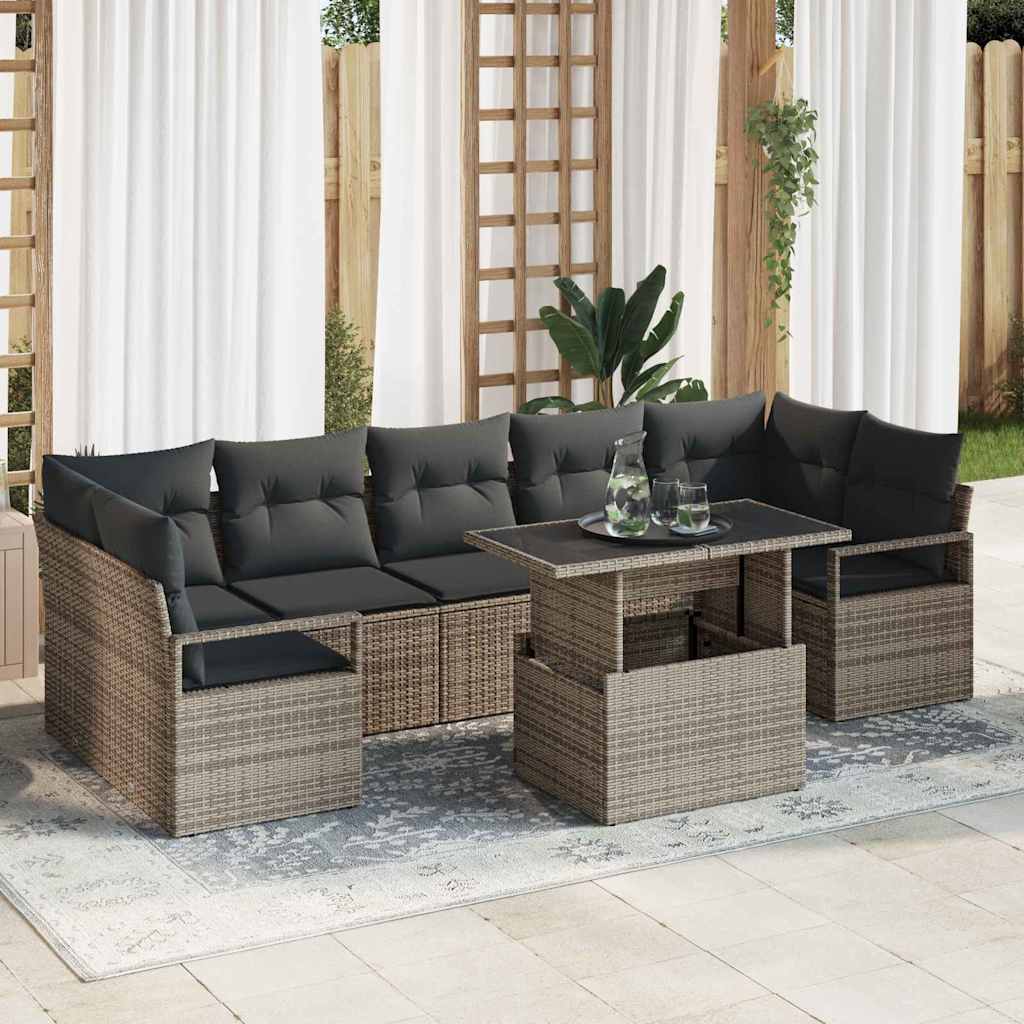 8-Teiliges Garten Sofa Set Mit Kissen Poly Rattan
