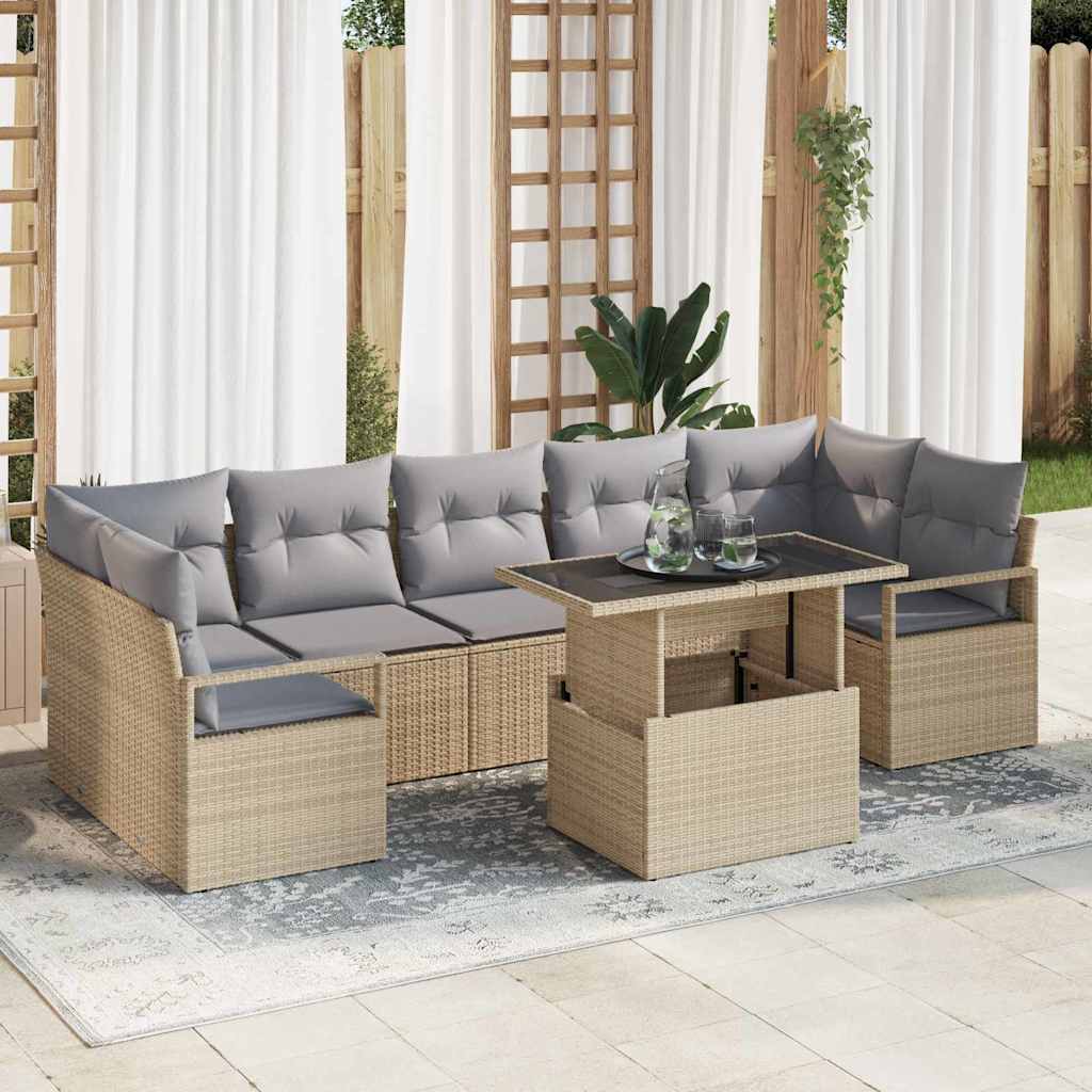 8-Teiliges Garten Sofa Set Mit Kissen Poly Rattan