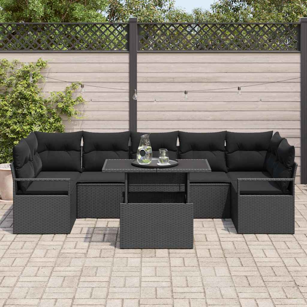8-Teiliges Garten Sofa Set Mit Kissen Poly Rattan