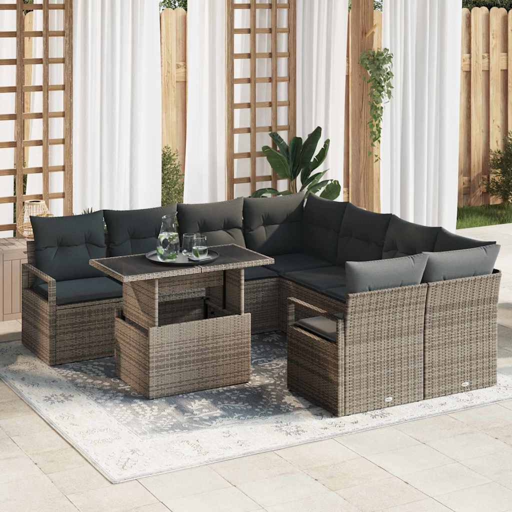 9-Teiliges Garten-Sofaset Mit Kissen Poly-Rattan