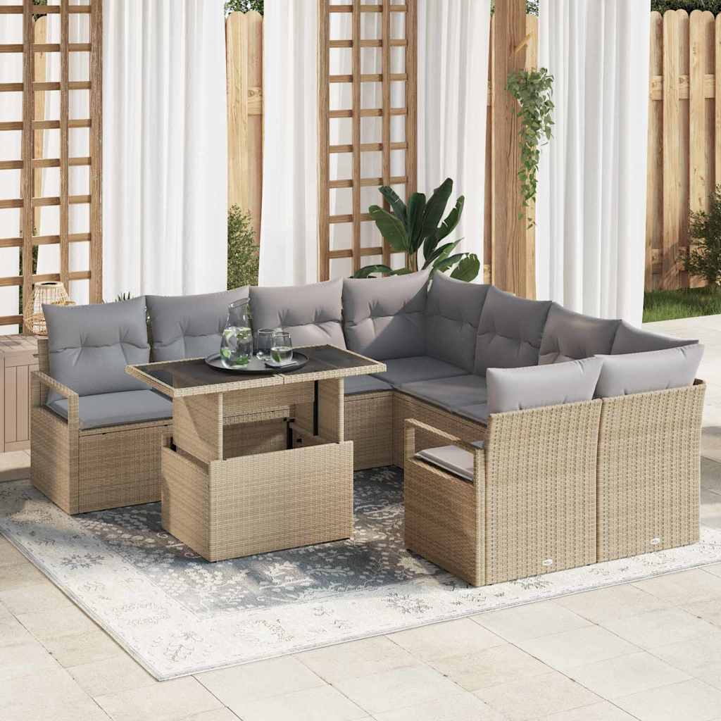9-Teiliges Garten-Sofaset Mit Kissen Poly-Rattan