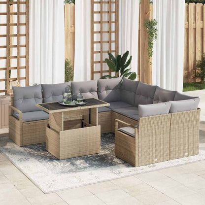 9-Teiliges Garten-Sofaset Mit Kissen Poly-Rattan