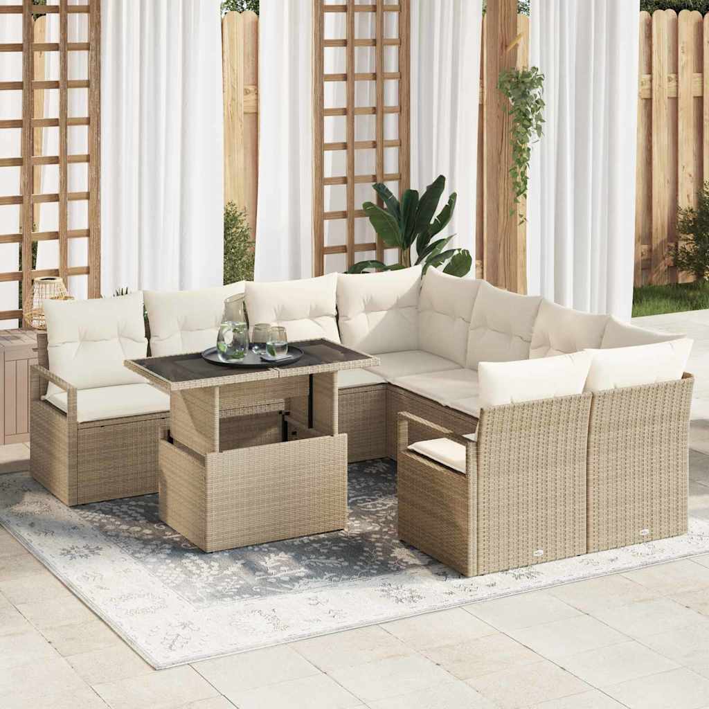 9-Teiliges Garten-Sofaset Mit Kissen Poly-Rattan