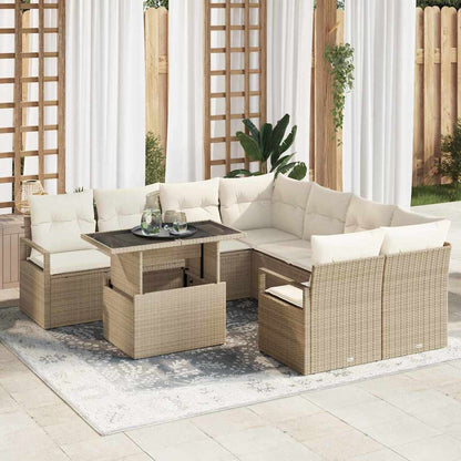 9-Teiliges Garten-Sofaset Mit Kissen Poly-Rattan