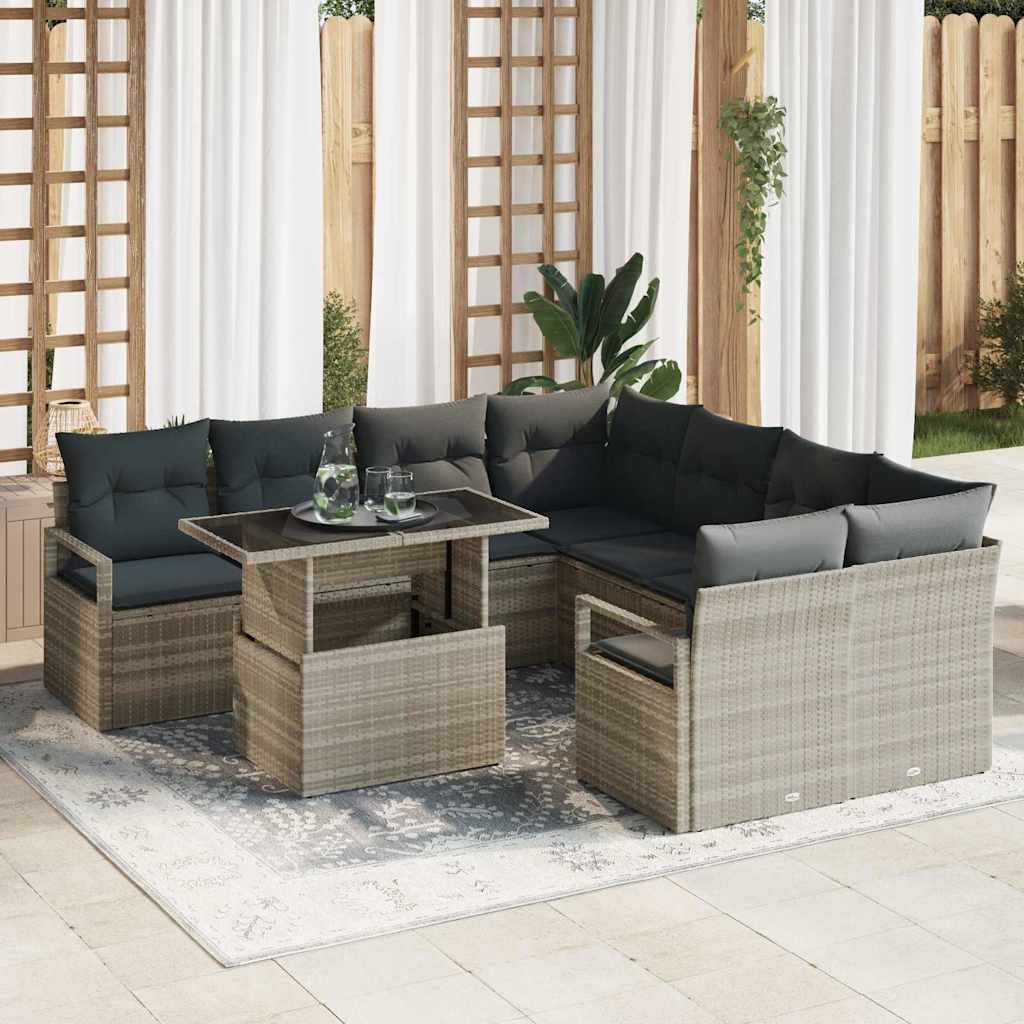 9-Teiliges Garten-Sofaset Mit Kissen Poly-Rattan