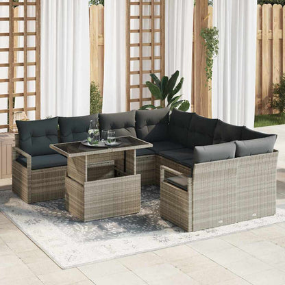 9-Teiliges Garten-Sofaset Mit Kissen Poly-Rattan
