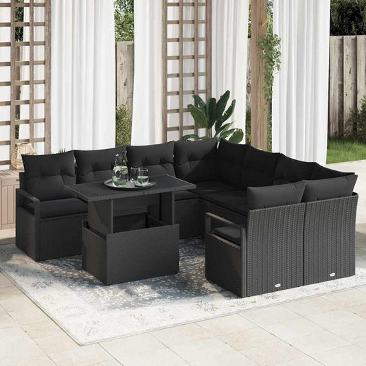 9-Teiliges Garten-Sofaset Mit Kissen Poly-Rattan