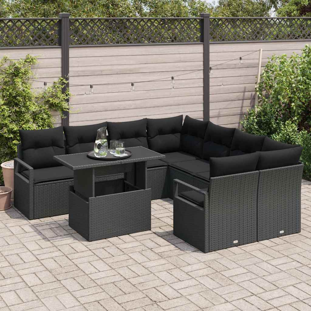 9-Teiliges Garten-Sofaset Mit Kissen Poly-Rattan