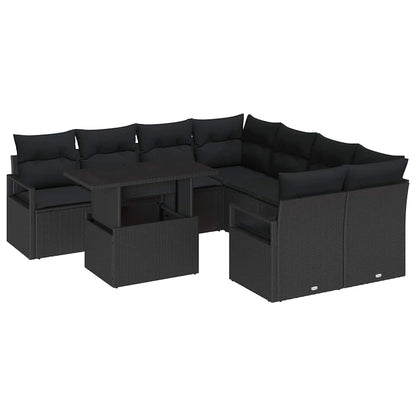 9-Teiliges Garten-Sofaset Mit Kissen Poly-Rattan