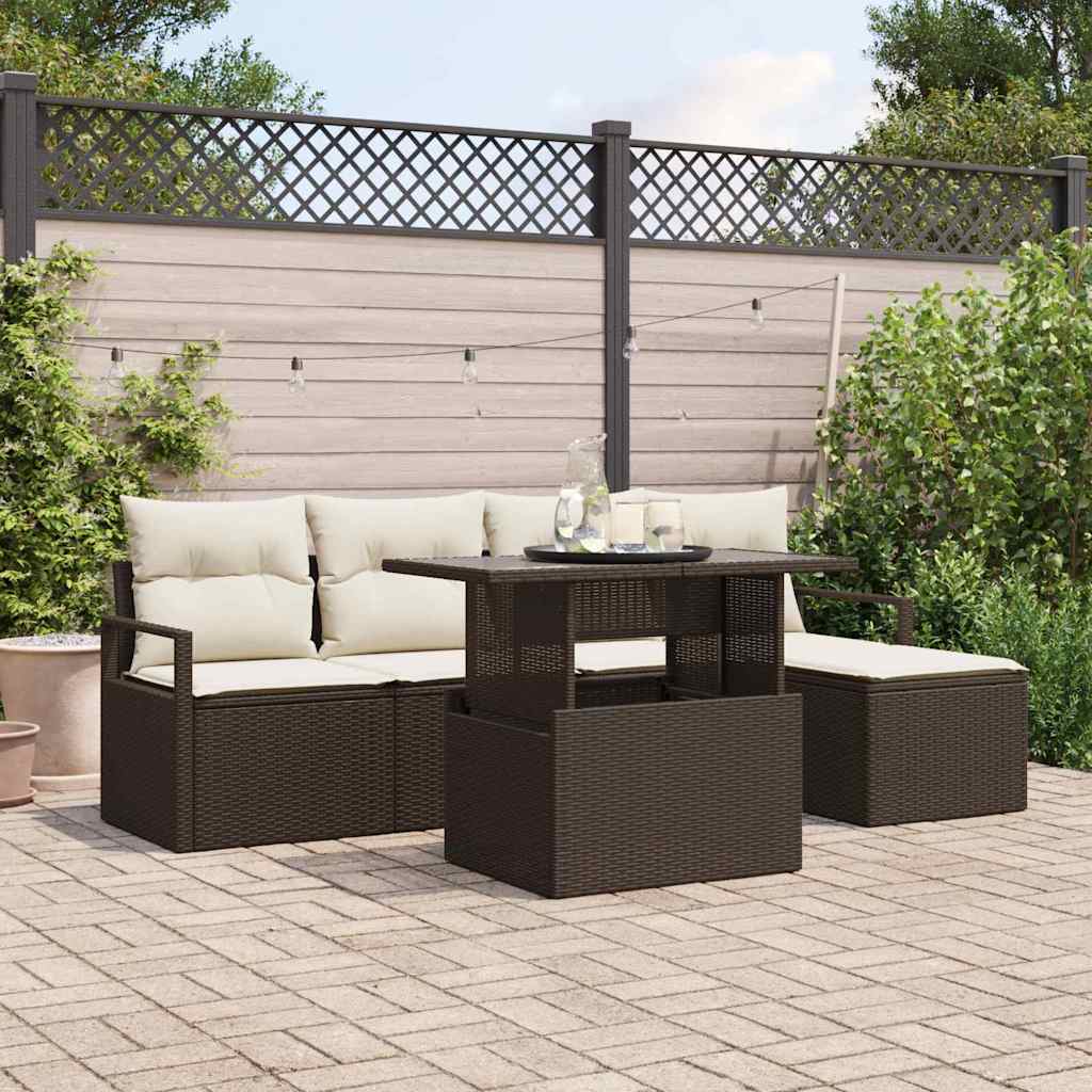6-Teiliges Garten Sofa Set Mit Kissen Poly Rattan
