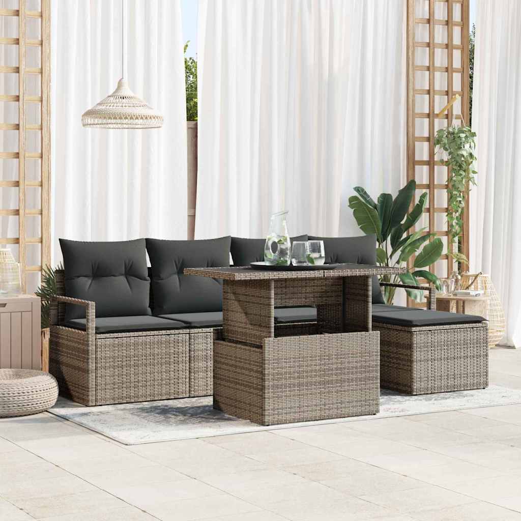 6-Teiliges Garten Sofa Set Mit Kissen Poly Rattan